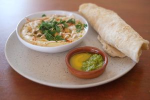 Traditional Hummus with Laffa bread at A Tribo in Barao De Sao Joao