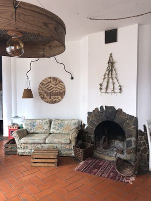 Chandelier & woven art pieces  at A Tribo in Barao De Sao Joao