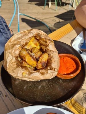 Really good - potatos in bag with pepper dip at A Tribo in Barao De Sao Joao