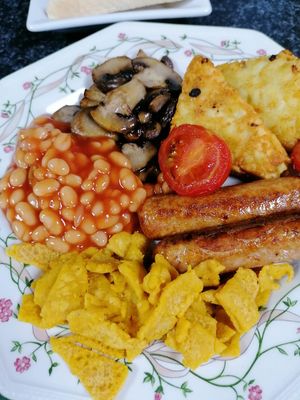 Full English Breakfast prepared as vegan or vegetarian with no price inflation or portion depreciation.  at Bella's Coffee House in Hednesford