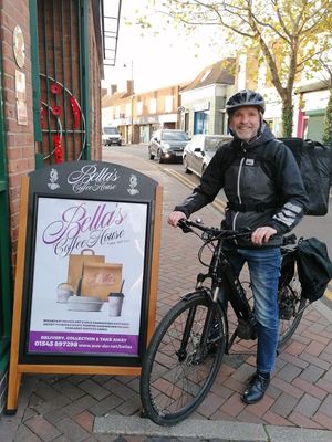 Delivery locally by walking, e-scooter, e-bike or if absolutely unavoidable by car at Bella's Coffee House in Hednesford