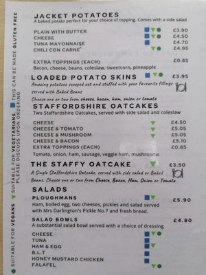 Menu at Bella's Coffee House in Hednesford