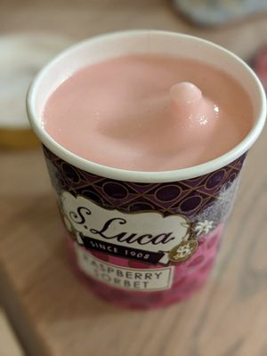 Vegan raspberry sorbet from Luca's at Pure Pizza in Edinburgh