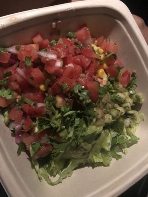 Amazing raw vegan options, corn, lettuce, guacamole, pico de gallo , diced cucumber, cilantro😁😁😄three of this   at Moho Mexican Grill in Bayside