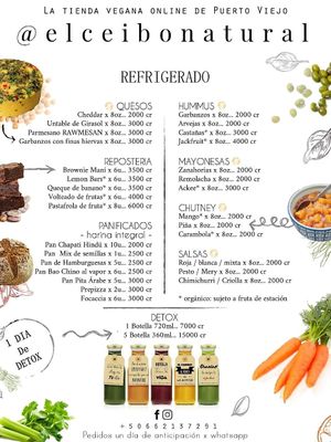 menu  at El Ceibo Natural in Puerto Viejo De Talamanca