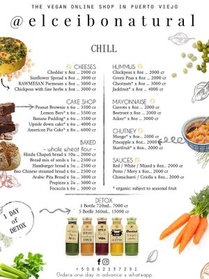 english menu  at El Ceibo Natural in Puerto Viejo De Talamanca