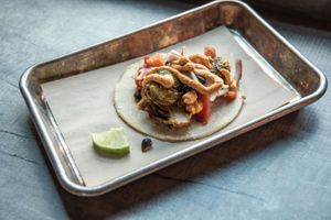 Brussels Sprout Taco-Fried brussels with onion black beans, tomato and cashew crema. at Luna's Tacos & Tequila in Greeley