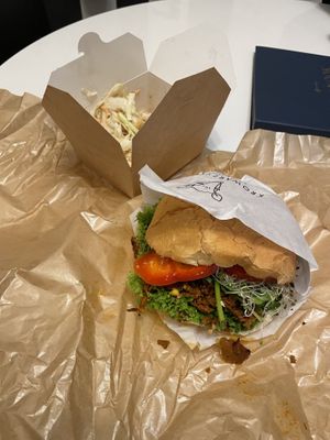 Vegan pastrami burger with coleslaw  at Krowarzywa - Wolnica in Krakow