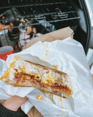 Breakfast muffin - tofu, bacon, cheese  at Plant N Vibe – Street Food by Plant N Plate in Birmingham