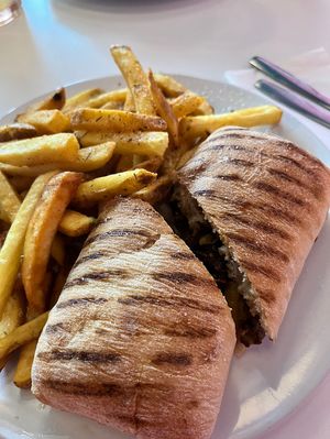 Awesome food, great service and an amazing milkshake. Pic is of their Philly Cheeze panini and fries. No pic of milkshake as too nice. Bus off and chocolate.   at Plant N Vibe – Street Food by Plant N Plate in Birmingham