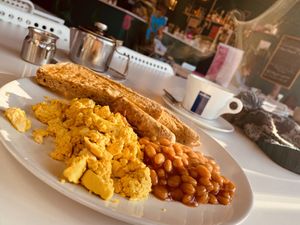 The mini breakfast - beans, tofu scramble, vacon, sausage and toast x at Plant N Vibe – Street Food by Plant N Plate in Birmingham