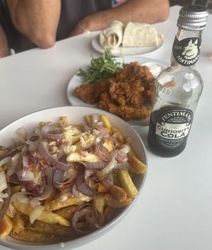 Loaded fries with vegan cheese, vegan bacon, and onions. Oyster mushroom wings. Tofu and avocado wrap.   at Plant N Vibe – Street Food by Plant N Plate in Birmingham