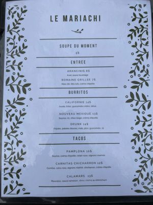 Menu at Le Mariachi in Montreal