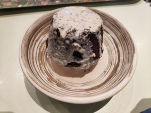 Quinoa brownie with peanut butter sauce. at Le Botaniste - UWS in New York City