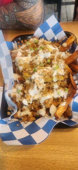 Dantes inferno fries at Boardwalk Vegan in Havertown