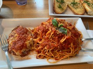 Chicken Parm with Spaghetti at Boardwalk Vegan in Havertown