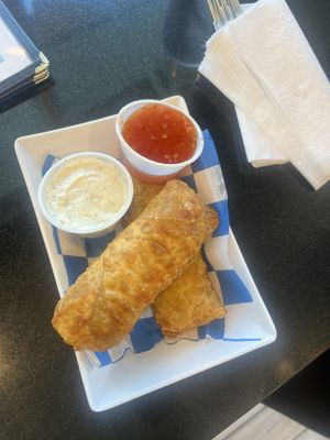 Cheesesteak eggrolls — we asked for garlic aioli , did not disappoint !   at Boardwalk Vegan in Havertown