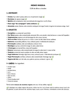 Example of weekly menu with vegan options indicated with 🌿 at Kenavo Crêperie in Reus