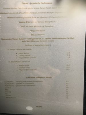 Wall menu at Shijō in Wurzburg