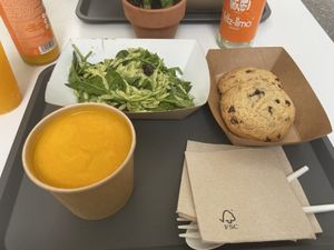 Carrot soup, orzo salad and cookie at Juliana Kind Food  in Tenerife