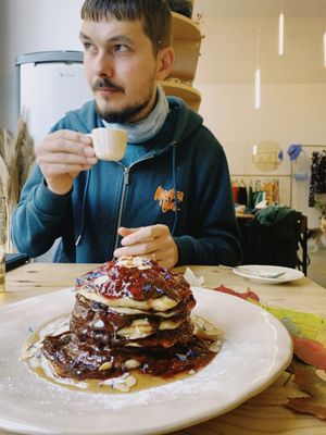 Take one pancakes tower for two people 😋 at The Garden Cafe & Restaurant in Budapest