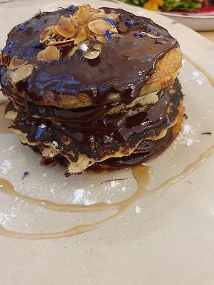 belgian chocolate pancakes - great at The Garden Cafe & Restaurant in Budapest
