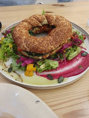 vegan bagel - amazing at The Garden Cafe & Restaurant in Budapest