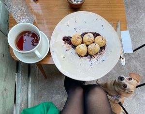 sweet puff puff stuffed with almond ricotta cheese at The Garden Cafe & Restaurant in Budapest