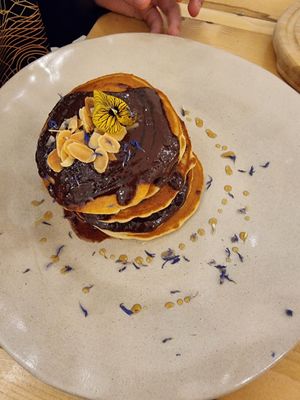 Pancake with Belgian dark chocolate (vg) at The Garden Cafe & Restaurant in Budapest