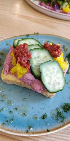 Hummus toast at The Garden Cafe & Restaurant in Budapest