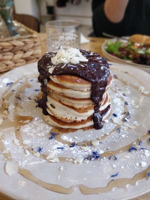 Pancakes with chocolate at The Garden Cafe & Restaurant in Budapest
