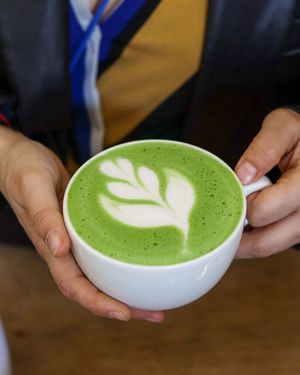 Macha latte at The Garden Cafe & Restaurant in Budapest