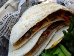 "Steak" quesadilla...so Rull of flavor 😀👍 at 100% HP in San Juan