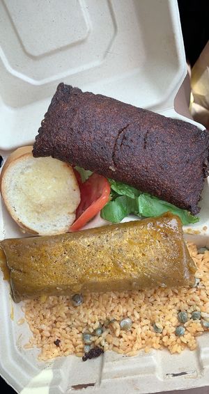 Alcapurria, pastel, y arroz con gandules at 100% HP in San Juan