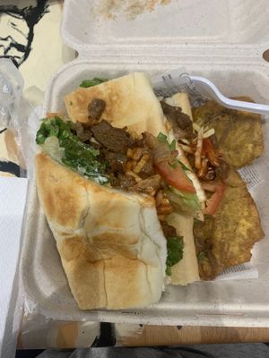 Sándwich bistec combo with tostones  at 100% HP in San Juan