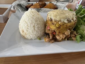 Cheese with smashed plantains + soy based chicken   at 100% HP in San Juan
