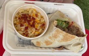 Beef wrap w/ bacon and a side of Mac n cheese  at 100% HP in San Juan
