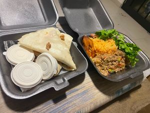 Quesadilla on the left; can't remember the menu item name on the right at 100% HP in San Juan