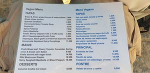 vegan menu Nov 2020 at Del Mar in Moraira