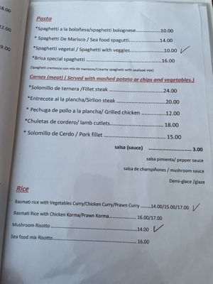 Vegan options marked with check mark   at Del Mar in Moraira