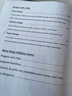 Vegan options marked with check mark   at Del Mar in Moraira