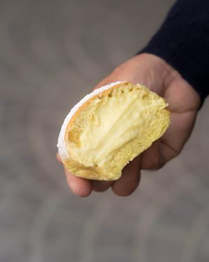 Bomboloni alla crema -fried doughnuts with custard  at I Fattori in Rimini