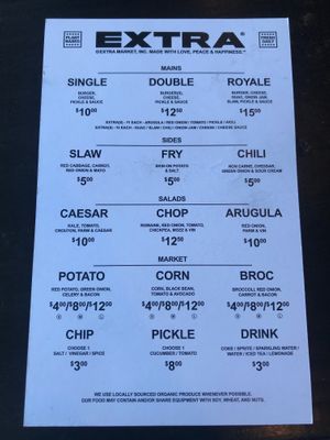 Menu at Extra Market in Los Angeles