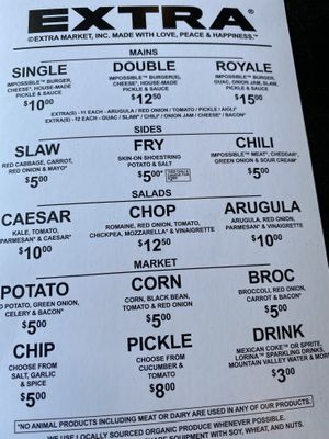 Menu at Extra Market in Los Angeles