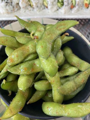 Spicy edamame  at Japanese Grandma's in Hanapepe