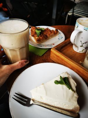 Cheese cake, appel cake, Chai latte, cappuccino 😍😍 at Traumfabrik in Moenchengladbach
