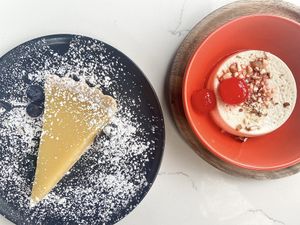Lemon tart and panna cotta  at Sestina - Culver City in Culver City