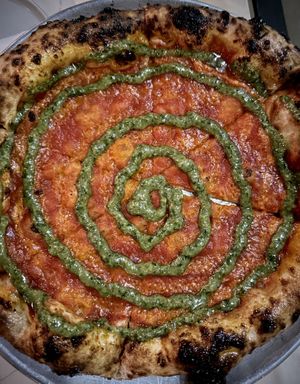Pesto, Vodka and Tomato Tie Dye Pizza  at Sestina - Culver City in Culver City