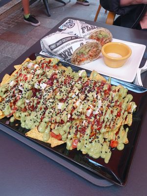 'No chicken' burrito and nachos at Poké Hut in Tenerife