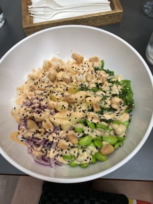 Tofu bowl with peanut topper   at Poké Hut in Tenerife